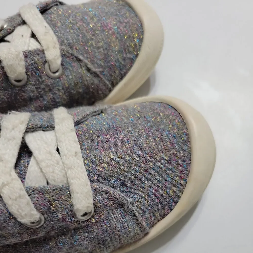 Pow Pow Shoes Girls 3 Sparkle Sneakers Grey Glitter Lace UP Low Top Comfort Back